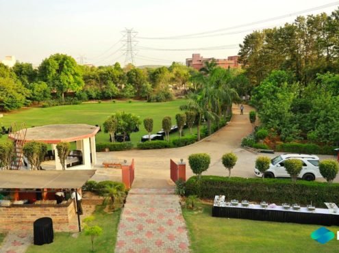 Aerial view of the exquisite farmhouse, ideal for film shoots in Delhi NCR, Gurgaon, and Noida.