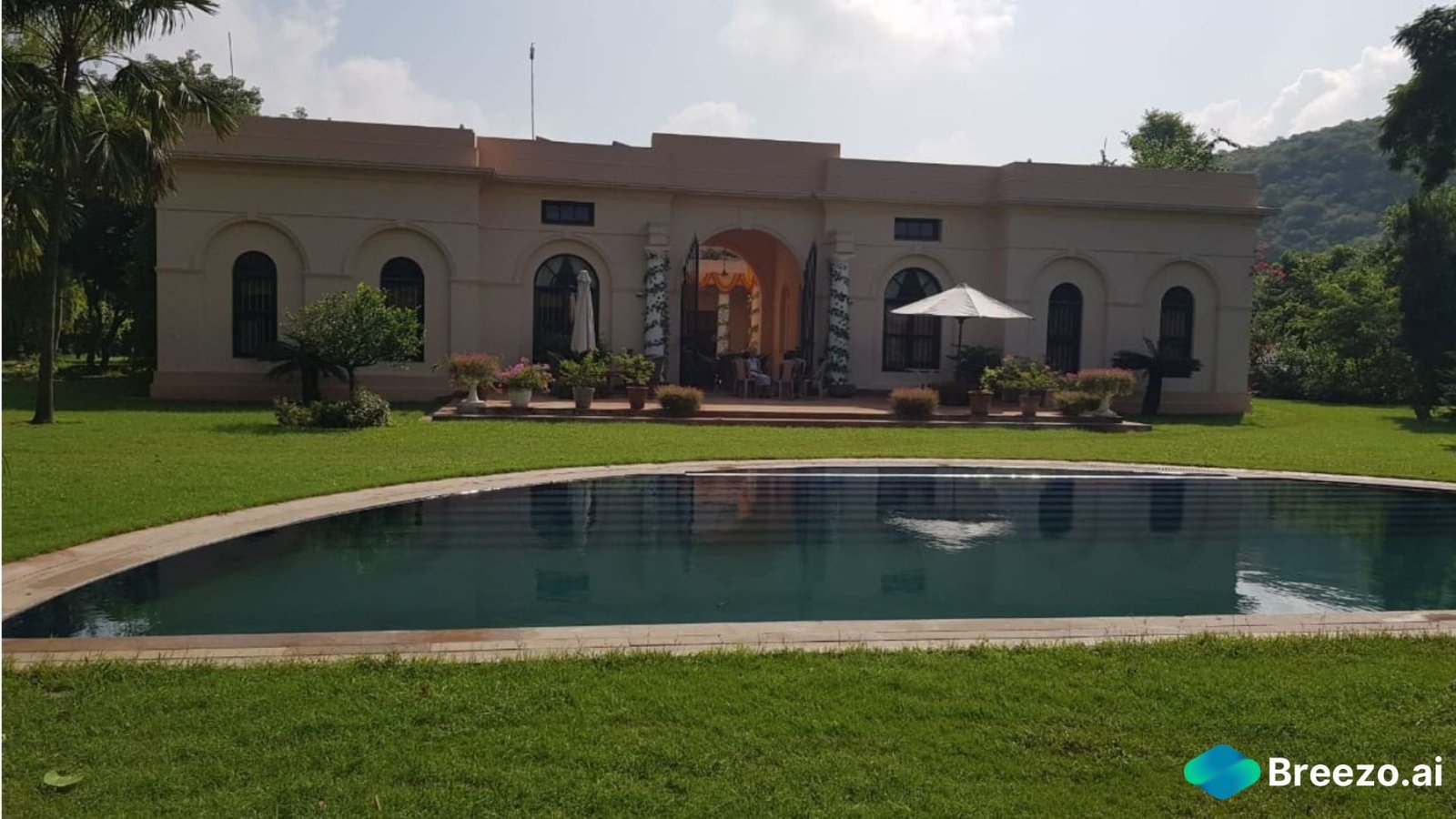 Farmhouse with retro furniture and lush green lawns - ideal film shoot location in Delhi NCR, Gurgaon, and Noida.