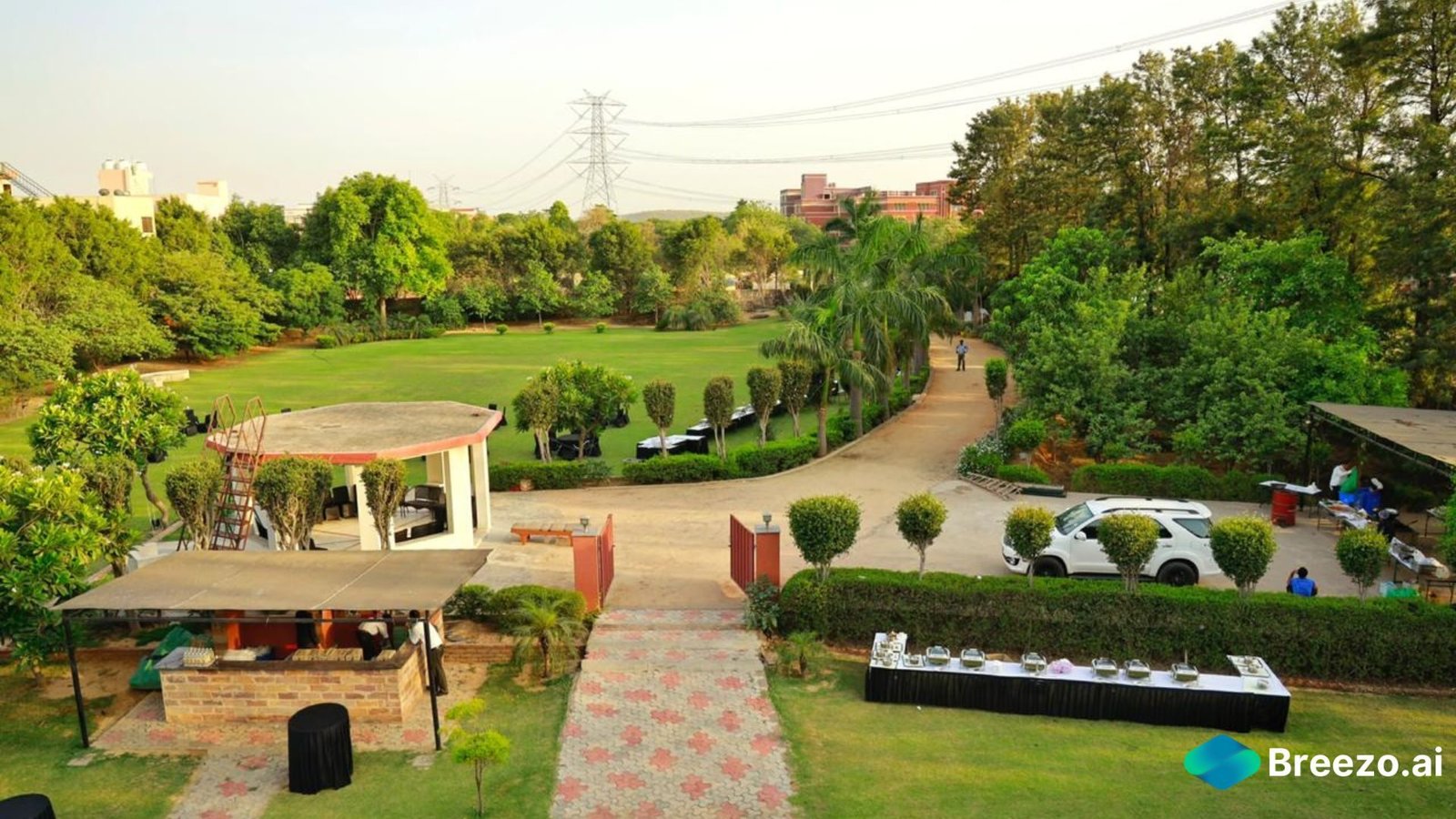 Aerial view of the exquisite farmhouse, ideal for film shoots in Delhi NCR, Gurgaon, and Noida.