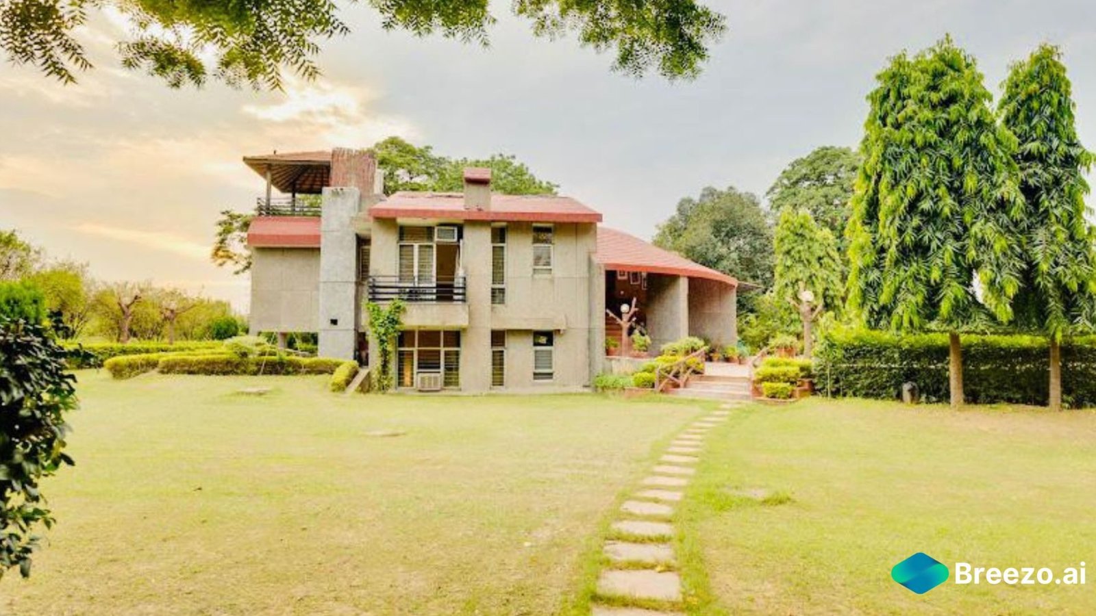Aerial view of a stunning farmhouse for film shoots in Delhi NCR, Gurgaon, and Noida.
